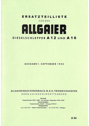 A04 - Ersatzteilliste für den Allgaier Dieselschlepper A12 und A16