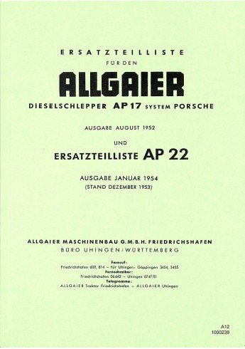 A12 - Ersatzteilliste für Allgaier Dieselschlepper AP17