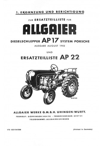 A12 - Ersatzteilliste für Allgaier Dieselschlepper AP17