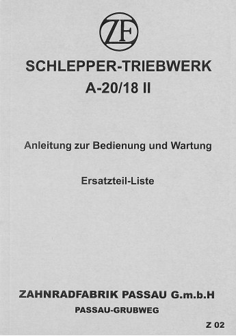 Z02 Betriebsanleitung, Ersatzteilliste ( onderhoudsboek), ZF/ZP-achterbrug A-20/18II, Voor de Master 408-409