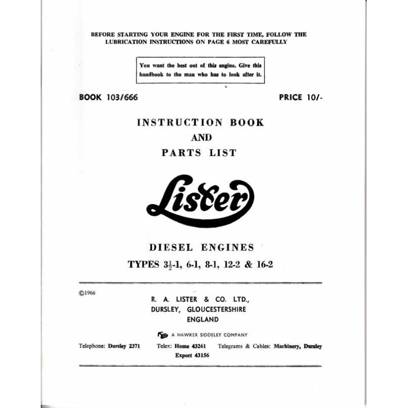Lister Instruction Book and Parts List