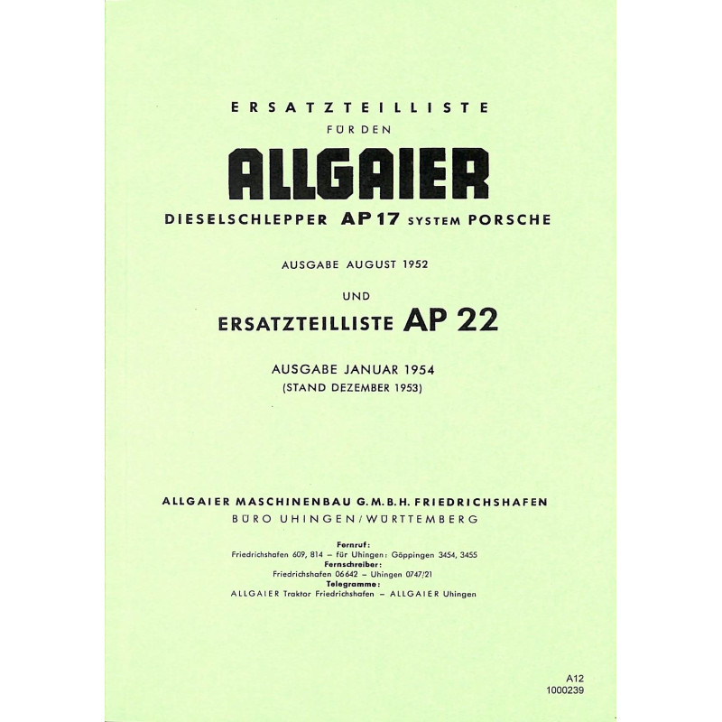 Ersatzteilliste für Allgaier Dieselschlepper AP17, onderdelenlijst
