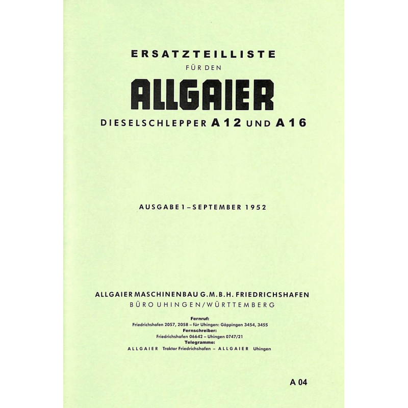 Ersatzteilliste für den Allgaier Dieselschlepper A12 und A16, Onderdelenlijst 