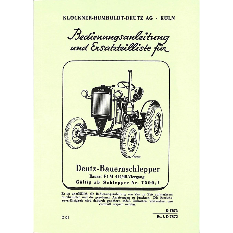 Bedienungsanleitung und Ersatzteilliste für Deutz-Bauernschlepper, gebruiksaanwijzing en onderdelen lijst 