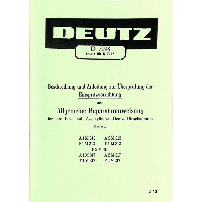 Allgemeine Reparaturanweisung Ein-und Zweizylinder-Deutz-Dieselmotoren, reparatie handleiding