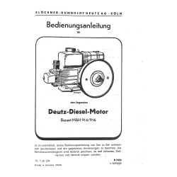 Bedienungsanleitung und Ersatzteilliste für Deutz-Diesel-Motor MAH 914/916, gebruiksaawijzing en onderdelen lijst