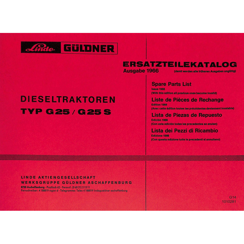 Ersatzteilliste  Güldner Dieseltraktoren Type G 25 / G 25 S 