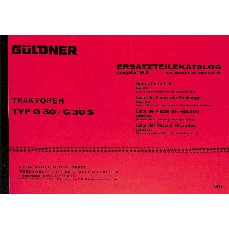 Ersatzteilliste Güldner Dieseltraktoren Type G 30 / G 30 S 