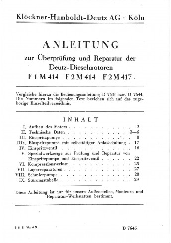 D14 - Anleitung zur Überprüfung und Reparatur der Deutz-Dieselmotoren