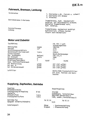 D70 - Technische Daten für Deutz-Fahr Traktoren