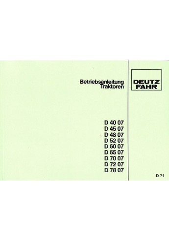 D71 Betriebsanleitung Trakroren Deutz Fahr