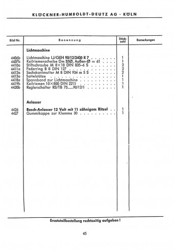 D41 - Betriebsanleitung und Ersatzteilliste für den Deutz-Diesel-Schlepper