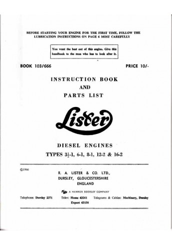 Lister Instruction Book and Parts List Voorkant Lister Instruction Book and Parts List Voorkant