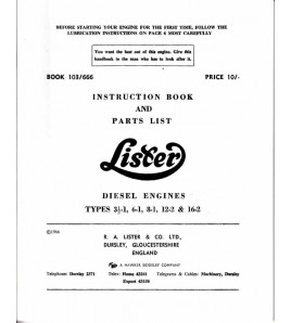 Lister Instruction Book and Parts List Voorkant